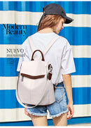 Mochila feminina de couro, mochila escolar antifurto com grande capacidade