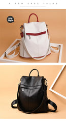 Mochila feminina de couro, mochila escolar antifurto com grande capacidade