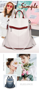 Mochila feminina de couro, mochila escolar antifurto com grande capacidade