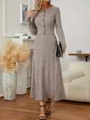 Conjunto de vestido de lã feminino elegante, saia de meio comprimento e conjunto de cardigã de outono e inverno, conjunto de 2 peças, conjunto de malha combinando