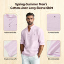 Camisas masculinas leves de manga comprida, camisas henley de algodão e linho para homens, camisa havaiana de praia com decote em v, camisa polo respirável