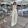 Conjunto Feminino Casual Primavera 2026: Camisola Estampada com Recortes Laterais e Alças Finas e Calça Pantalona - Moda Boho Elegante