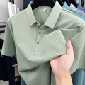 Camisa Polo Masculina BROWON 2026 de Verão Luxuosa de Manga Curta em Seda Gelada com Estampa e Gola para Homens - Ideal para Negócios e Trabalho
