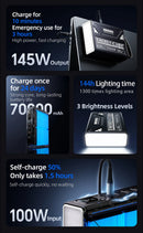 Movespeed z70pro power bank 70000mah 140w pd estação de energia de bateria externa de carga rápida com lanterna para laptop acampamento ao ar livre