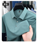 Camisa Polo Masculina BROWON 2026 de Verão Luxuosa de Manga Curta em Seda Gelada com Estampa e Gola para Homens - Ideal para Negócios e Trabalho