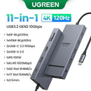 UGREEN 12 em 1 USB HUB Tipo-C para 2HDMI 4K120Hz DP USB3.2 10Gbps SD/TF RJ45 PD100W para MacBook Dell HP Acessórios para laptop Encaixe