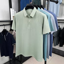Camisa Polo Masculina BROWON 2026 de Verão Luxuosa de Manga Curta em Seda Gelada com Estampa e Gola para Homens - Ideal para Negócios e Trabalho