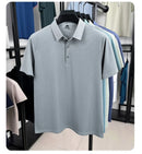 Camisa Polo Masculina BROWON 2026 de Verão Luxuosa de Manga Curta em Seda Gelada com Estampa e Gola para Homens - Ideal para Negócios e Trabalho