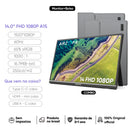 Monitor portátil ARZOPA 14,0 ''1080P FHD IPS com segunda tela externa USB C HDMI para Mac, laptop, PC, switch, PS, Xbox, A1S