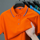 2025 nova camisa polo masculina casual de cor sólida de manga curta verão elegante e confortável versátil topo