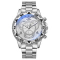 Relógio de quartzo masculino de luxo clássico negócios relógio de pulso grande mostrador liga tira de aço luz azul três olhos relógio de quartzo masculino