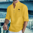 Camisas masculinas leves de manga comprida, camisas henley de algodão e linho para homens, camisa havaiana de praia com decote em v, camisa polo respirável