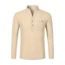 Camisas masculinas leves de manga comprida, camisas henley de algodão e linho para homens, camisa havaiana de praia com decote em v, camisa polo respirável