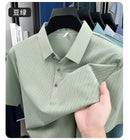 Camisa Polo Masculina BROWON 2026 de Verão Luxuosa de Manga Curta em Seda Gelada com Estampa e Gola para Homens - Ideal para Negócios e Trabalho