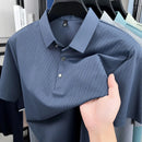 Camisa Polo Masculina BROWON 2026 de Verão Luxuosa de Manga Curta em Seda Gelada com Estampa e Gola para Homens - Ideal para Negócios e Trabalho