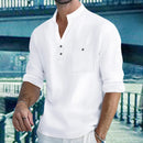 Camisas masculinas leves de manga comprida, camisas henley de algodão e linho para homens, camisa havaiana de praia com decote em v, camisa polo respirável