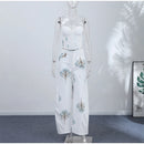 Conjunto Feminino Casual Primavera 2026: Camisola Estampada com Recortes Laterais e Alças Finas e Calça Pantalona - Moda Boho Elegante