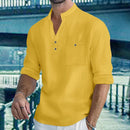 Camisas masculinas leves de manga comprida, camisas henley de algodão e linho para homens, camisa havaiana de praia com decote em v, camisa polo respirável