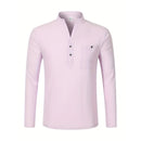 Camisas masculinas leves de manga comprida, camisas henley de algodão e linho para homens, camisa havaiana de praia com decote em v, camisa polo respirável