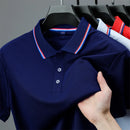 2025 nova camisa polo masculina casual de cor sólida de manga curta verão elegante e confortável versátil topo