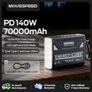 Movespeed z70pro power bank 70000mah 140w pd estação de energia de bateria externa de carga rápida com lanterna para laptop acampamento ao ar livre