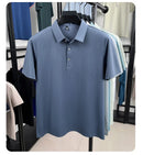 Camisa Polo Masculina BROWON 2026 de Verão Luxuosa de Manga Curta em Seda Gelada com Estampa e Gola para Homens - Ideal para Negócios e Trabalho