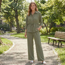 Conjunto Feminino Willshela de 2 Peças: Camisa Lisa de Botões e Calça Vintage com Cintura Elástica - Conjunto Chique para Mulheres