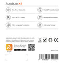 Aurafit X6 Bluetooth Earphones: TWS/In-Ear Design, TFT Screen Interaction, AI Simultaneous Translation, 512MB Music Storage