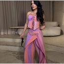 Conjunto Feminino Casual Primavera 2026: Camisola Estampada com Recortes Laterais e Alças Finas e Calça Pantalona - Moda Boho Elegante