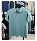 Camisa Polo Masculina BROWON 2026 de Verão Luxuosa de Manga Curta em Seda Gelada com Estampa e Gola para Homens - Ideal para Negócios e Trabalho