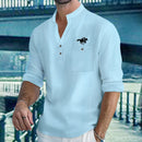 Camisas masculinas leves de manga comprida, camisas henley de algodão e linho para homens, camisa havaiana de praia com decote em v, camisa polo respirável