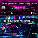 Monitor Gamer HOESD.a de 27 polegadas 180Hz 2K QHD para PC 2560*1400 FreeSync DP HDMI Tela Ultrafina para Desktop
