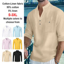 Camisas masculinas leves de manga comprida, camisas henley de algodão e linho para homens, camisa havaiana de praia com decote em v, camisa polo respirável
