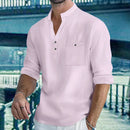 Camisas masculinas leves de manga comprida, camisas henley de algodão e linho para homens, camisa havaiana de praia com decote em v, camisa polo respirável