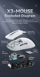 ATTACK SHARK X3 Mouse leve sem fio Bluetooth conexão tri-mode, PAW3395, mouse Macro Bluetooth para jogos
