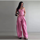 Conjunto Feminino Casual Primavera 2026: Camisola Estampada com Recortes Laterais e Alças Finas e Calça Pantalona - Moda Boho Elegante