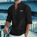 Camisas masculinas leves de manga comprida, camisas henley de algodão e linho para homens, camisa havaiana de praia com decote em v, camisa polo respirável