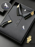 Camisa polo masculina de luxo com manga curta e bordado de cavalo, estilo Milão, camiseta casual de verão, roupa masculina de marca para negócios.