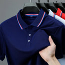 2025 nova camisa polo masculina casual de cor sólida de manga curta verão elegante e confortável versátil topo