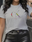 Camiseta feminina de verão com estampa de desenho animado, gola redonda, manga curta, estilo Y2K, tendência de moda de luxo.