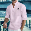 Camisas masculinas leves de manga comprida, camisas henley de algodão e linho para homens, camisa havaiana de praia com decote em v, camisa polo respirável