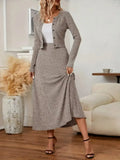 Conjunto de vestido de lã feminino elegante, saia de meio comprimento e conjunto de cardigã de outono e inverno, conjunto de 2 peças, conjunto de malha combinando