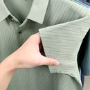 Camisa Polo Masculina BROWON 2026 de Verão Luxuosa de Manga Curta em Seda Gelada com Estampa e Gola para Homens - Ideal para Negócios e Trabalho