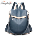 Mochila feminina de couro, mochila escolar antifurto com grande capacidade
