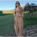 Conjunto Feminino Casual Primavera 2026: Camisola Estampada com Recortes Laterais e Alças Finas e Calça Pantalona - Moda Boho Elegante