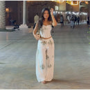 Conjunto Feminino Casual Primavera 2026: Camisola Estampada com Recortes Laterais e Alças Finas e Calça Pantalona - Moda Boho Elegante
