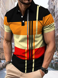 A nova camisa POLO masculina de verão 2025 apresenta uma estampa de padrão listrado 3D casual, confortável e respirável