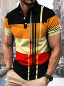 A nova camisa POLO masculina de verão 2025 apresenta uma estampa de padrão listrado 3D casual, confortável e respirável