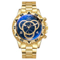 Relógio de quartzo masculino de luxo clássico negócios relógio de pulso grande mostrador liga tira de aço luz azul três olhos relógio de quartzo masculino