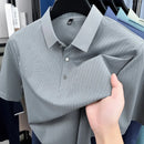 Camisa Polo Masculina BROWON 2026 de Verão Luxuosa de Manga Curta em Seda Gelada com Estampa e Gola para Homens - Ideal para Negócios e Trabalho